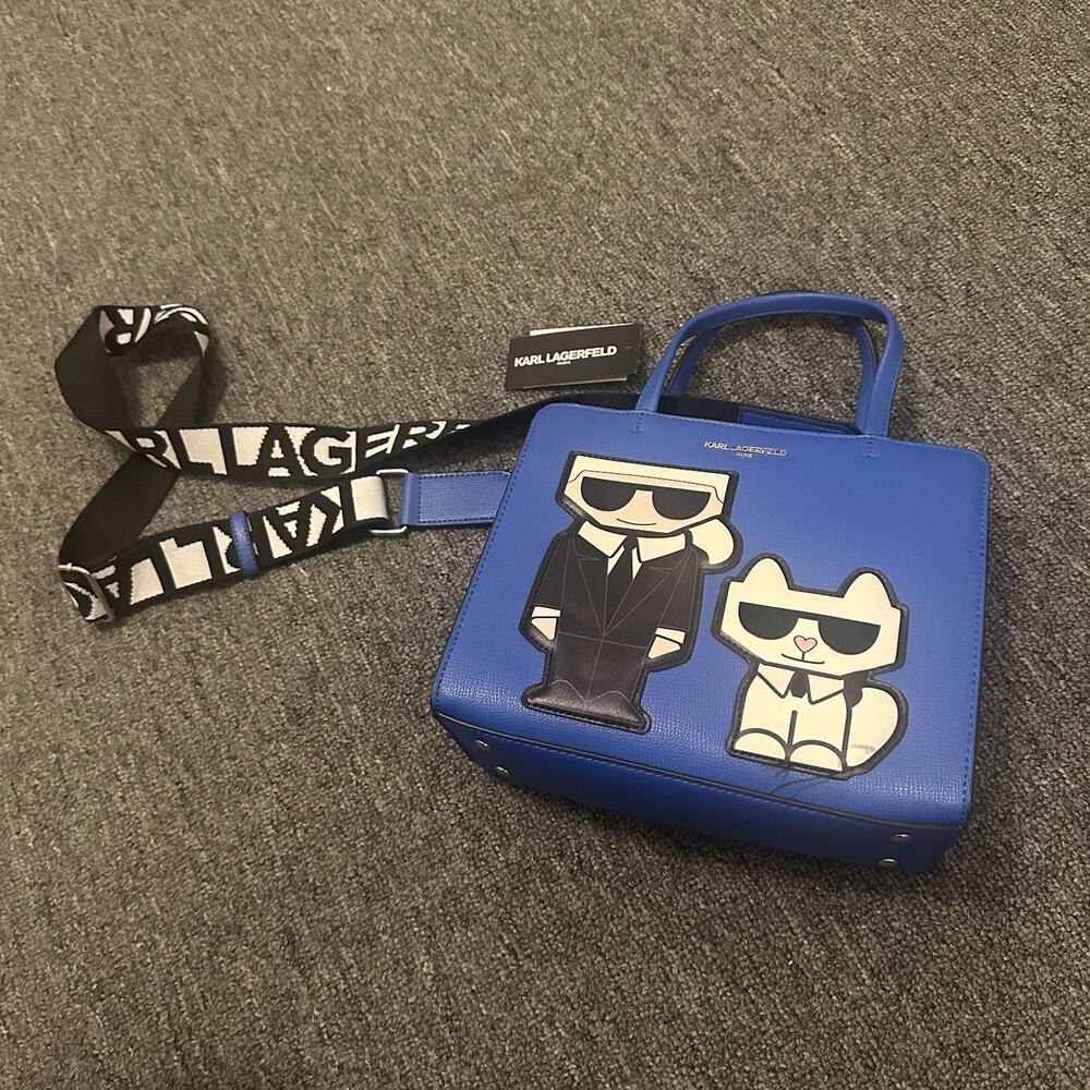 blue Karl Lagerfeld Maybelle Satchel Handbag Cat